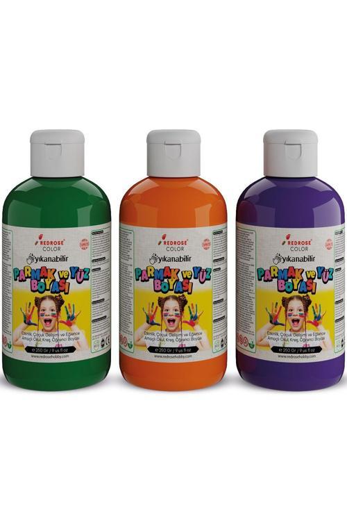 Turuncu-Mor-Yeşil Parmak Boyası 3'Lü Set 3X250Gr Yıkanabilir, Toksik İçermez, Çocuk Okul Kreş İçin