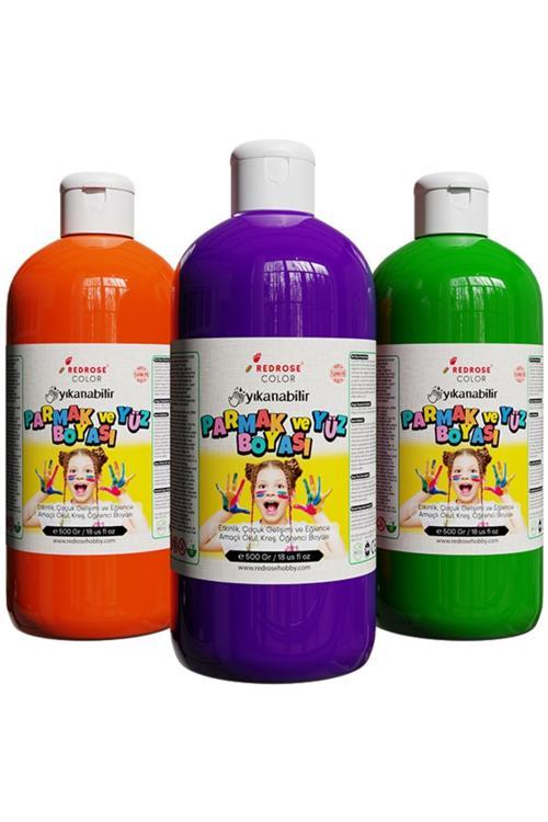Turuncu-Mor-Yeşil Parmak Boyası 3'Lü Set 3X500Gr Yıkanabilir, Toksik İçermez, Çocuk Okul Kreş İçin