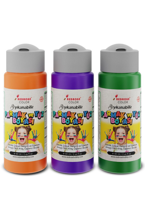 Turuncu-Mor-Yeşil Parmak Boyası 3'Lü Set 3X60Ml Yıkanabilir, Toksik İçermez, Çocuk Okul Kreş İçin