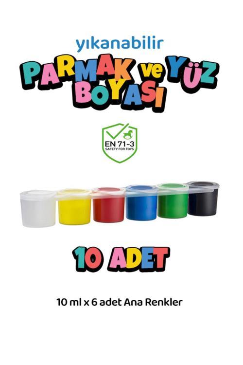 10 Adet Yıkanabilir Yüz Boyası Oyun Amaçlı Toksik İçermez 6'Lı Set Ana Renkler Yüksek Kalite 6X10Ml