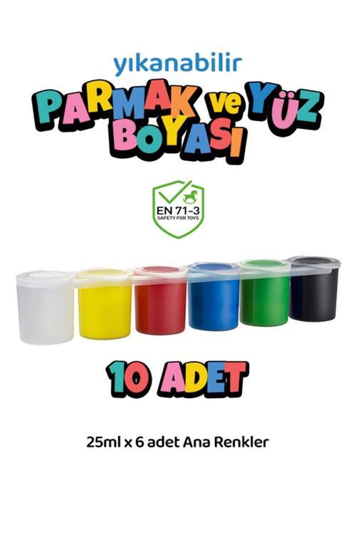10 Adet Yıkanabilir Yüz Boyası Oyun Amaçlı Toksik İçermez 6'Lı Set Ana Renkler Yüksek Kalite 6X25Ml
