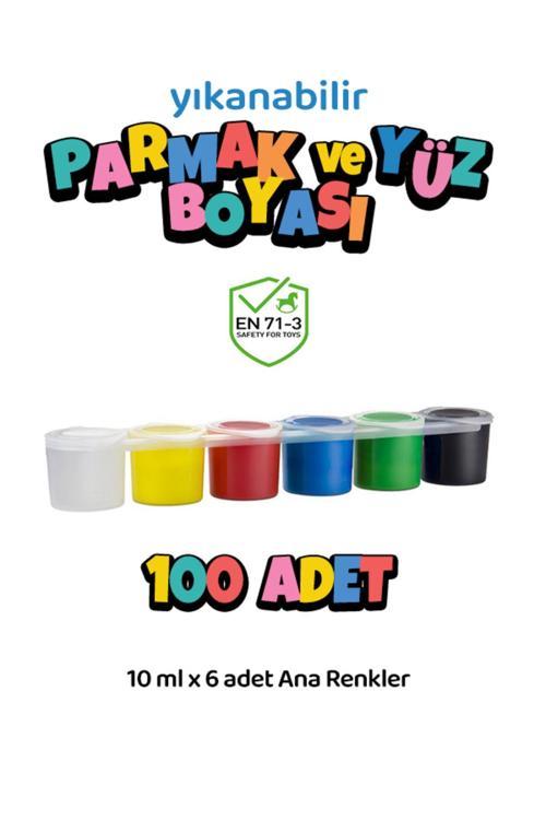 100 Adet Yıkanabilir Yüz Boyası Oyun Amaçlı Toksik İçermez 6'Lı Set Ana Renkler Yüksek Kalite 6X10Ml