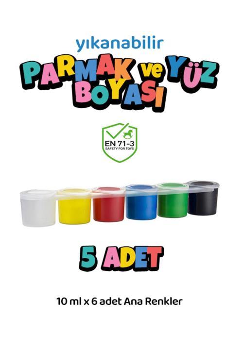 5 Adet Yıkanabilir Yüz Boyası Oyun Amaçlı Toksik İçermez 6'Lı Set Ana Renkler Yüksek Kalite 6X10Ml