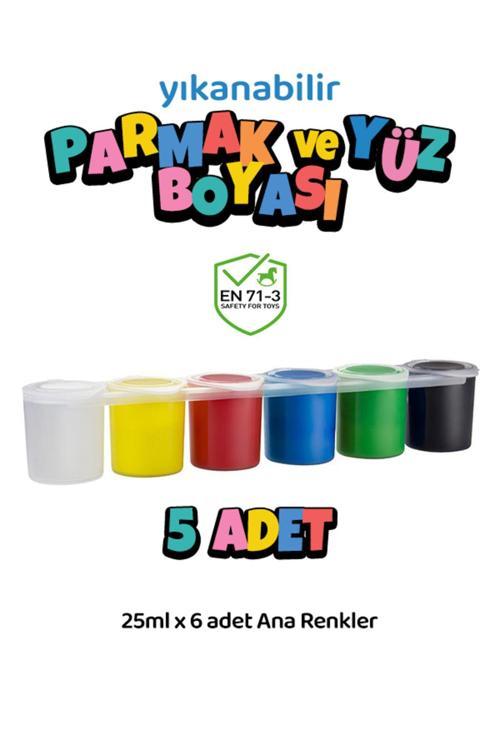 5 Adet Yıkanabilir Yüz Boyası Oyun Amaçlı Toksik İçermez 6'Lı Set Ana Renkler Yüksek Kalite 6X25Ml