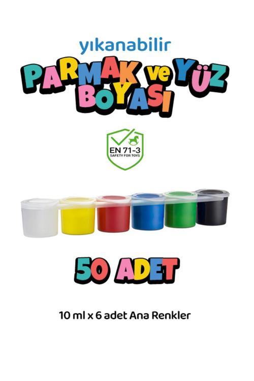 50 Adet Yıkanabilir Yüz Boyası Oyun Amaçlı Toksik İçermez 6'Lı Set Ana Renkler Yüksek Kalite 6X10Ml