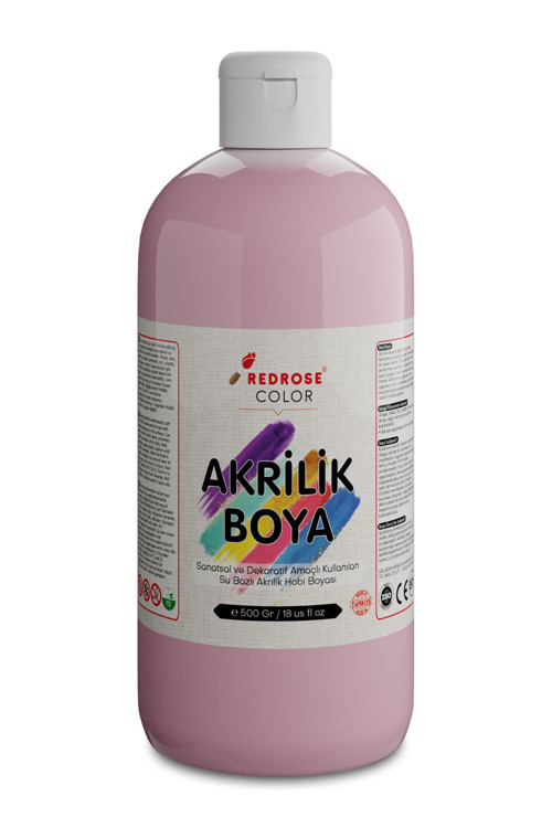 Açık Pembe Akrilik Boya 500Gr, Dekoratif Hobi Amaçlı Sanatsal Canlı Renkler