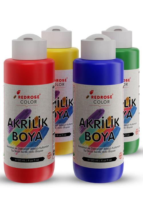 Ana Renkler Akrilik Boya Seti, 4'Lü Set 4X120Ml Dekoratif Hobi Amaçlı Sanatsal Canlı Renkler