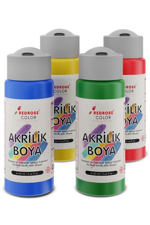 Ana Renkler Akrilik Boya Seti, 4'Lü Set 4X60Ml Dekoratif Hobi Amaçlı Sanatsal Canlı Renkler