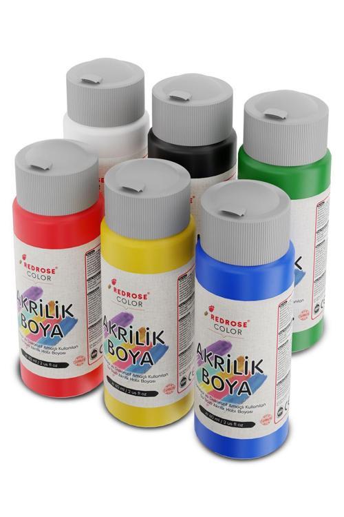 Ana Renkler Akrilik Boya Seti, 6'Lı Set 6X60Ml Dekoratif Hobi Amaçlı Sanatsal Canlı Renkler