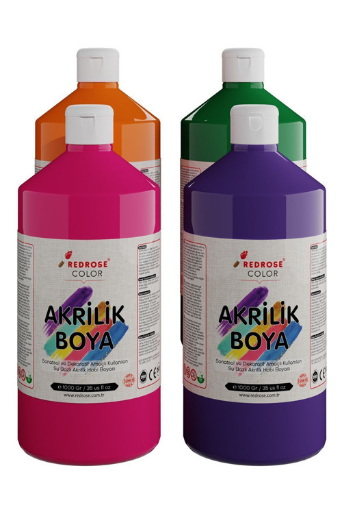 Ara Renkler Akrilik Boya Seti, 4'Lü Set 4X1000Gr, Dekoratif Hobi Amaçlı Sanatsal Canlı Renkler