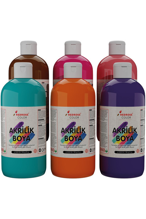 Fantezi Renkler Akrilik Boya Seti, 6'Lı Set 6X500Gr Dekoratif Hobi Amaçlı Sanatsal Canlı Renkler