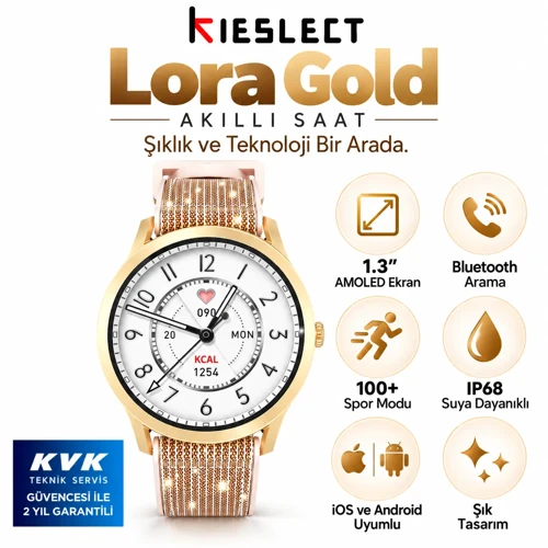 Lora Gold Sesli Asistan ve Arama Özellikli Akıllı Saat