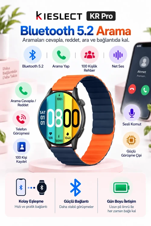 KR Pro Amoled Ekranlı Arama Özellikli Akıllı Saat
