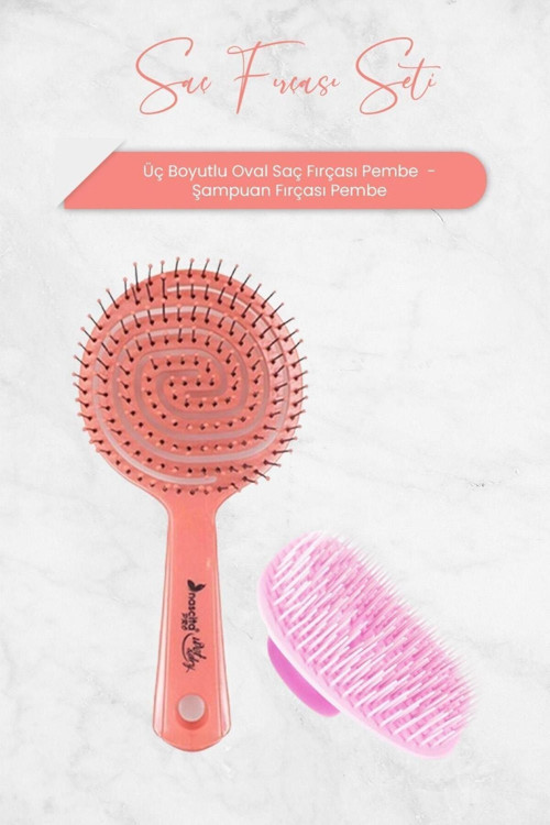 Üç Boyutlu Oval Saç Fırçası Pembe Ve Şampuan Fırçası Pembe