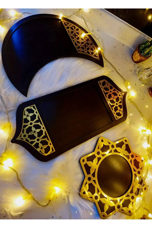 3'Lü Sunum Tabağı - Siyah Renk - Hoşgeldin Ramazan Süsleri
