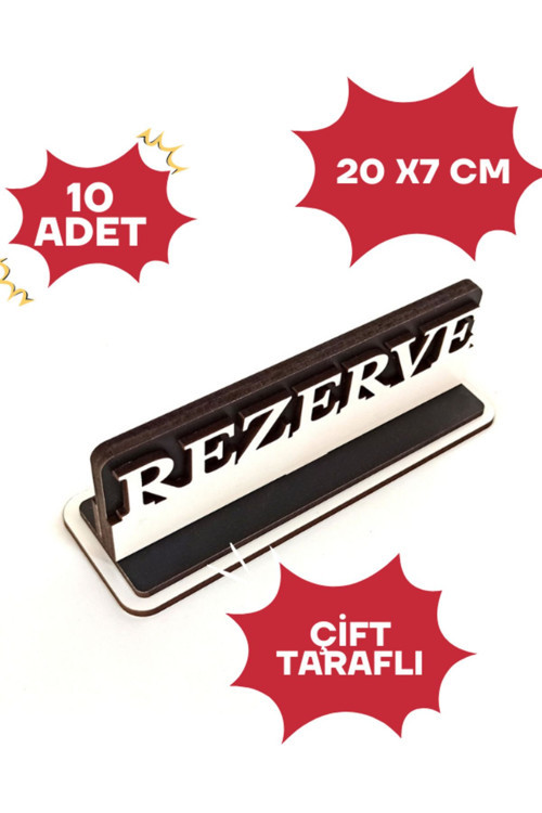 Ahşap Kafe & Restoran Rezerve Yazısı Çift Taraflı 10 Adet- 20 Cm X 7 Cm Boyutlarında