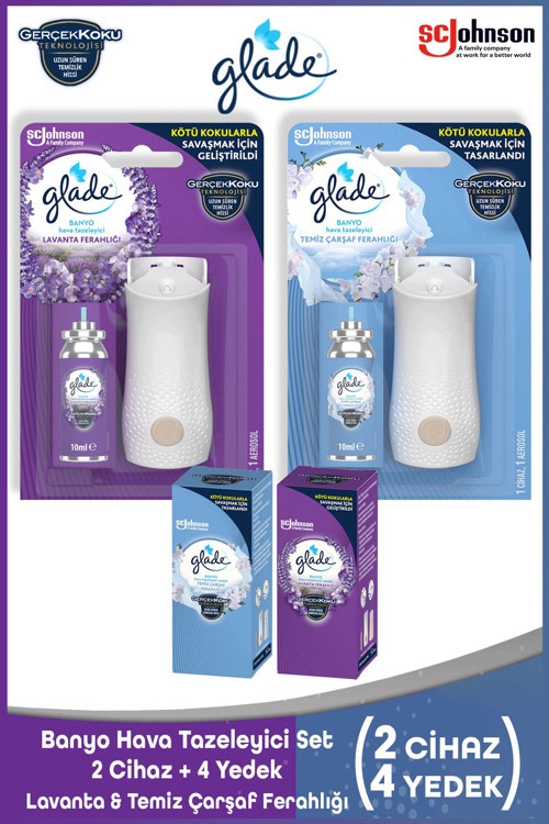 Banyo Hava Tazeleyici Set | 2 Cihaz + 4 Yedek (Lavanta & Temiz Çarşaf Ferahlığı)