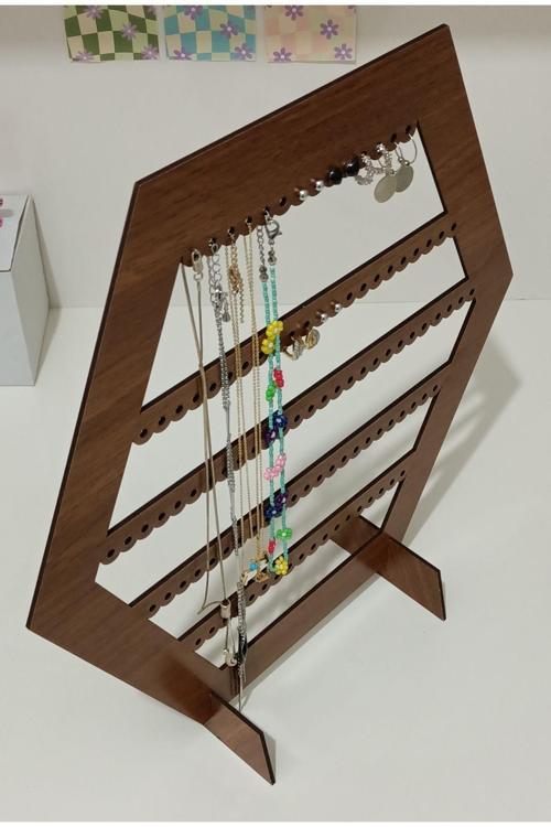 Küpe Standı Takı Küpe Askısı Ahşap Takı Kutusu Takı Standı Takı Askılığı Çift Yüz Altıgen