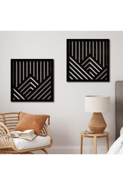 Minimalist Geometrik 2'Li Set Ahşap Duvar Dekoru