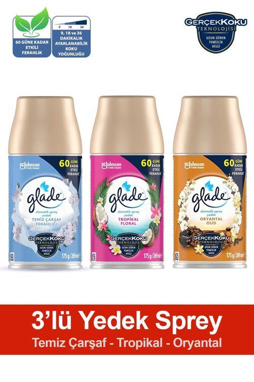 Oda Kokusu Yedek Sprey Temiz Çarşaf Ferahlığı, Tropikal Floral, Oryantal 3 X 269 Ml./175Gr.