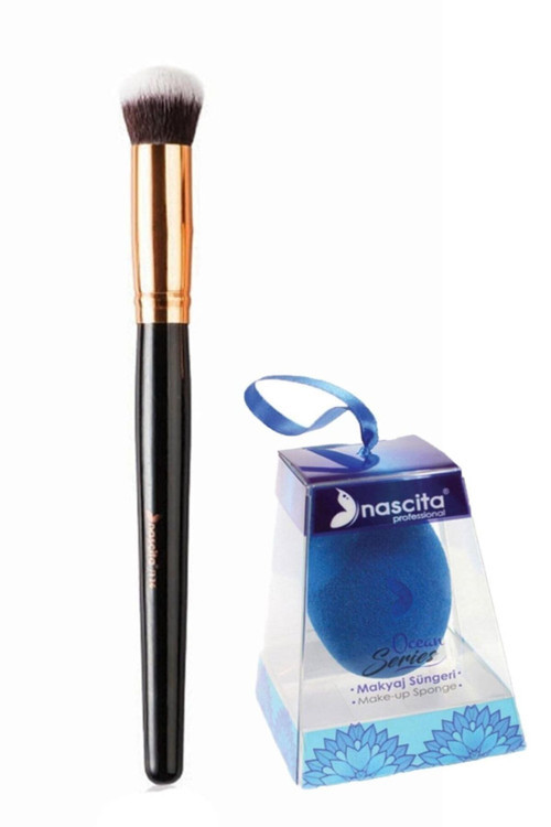 Oval Yapılı Kapatıcı Fırçası Nasbrush0136 + Ocean Tekli Makyaj Süngeri