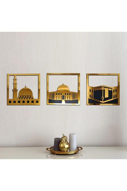 Üç Kutsal Mescit Temalı Tablo Duvar Dekoru, Mescid-İ Aksa, Mescid-İ Haram, Mescid-İ Nebevi