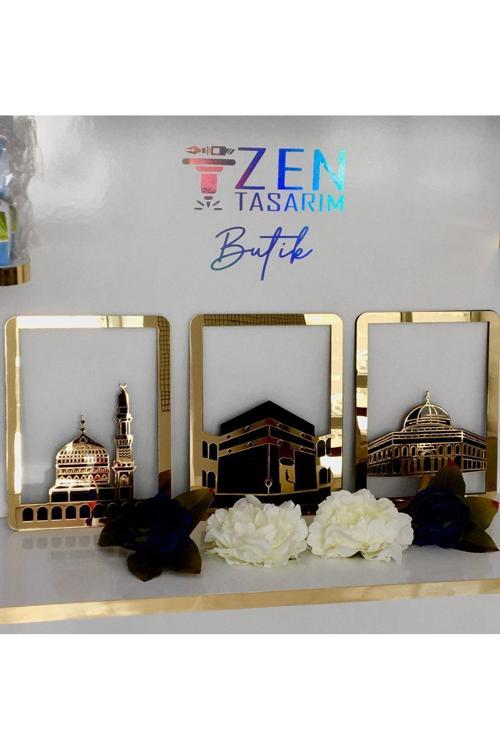 Harem İ Şerif 3 Lü Pleksi Tablo Mescidi Aksa Mescidi Haram Mescidi Nebevi Dekoratif Duvar Panosu