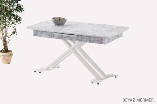 Açılır Milano Masa Mdf  X Beyaz Metal Ayak  ( Ortadan Açılır ) 70x120 cm  