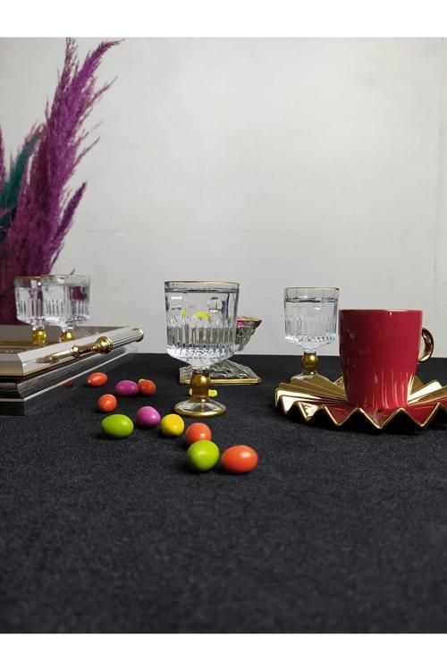 Sağlıklı Cam 6Lı Gold(Yaldızlı)Kahve Yanı Su Bardağı Lusy Kahve Yanı Su Bardağı 50 Ml