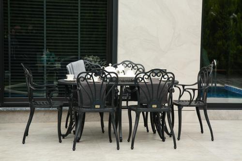Ferforje görünümlü Plastik Oval İstanbul Masa Sandalye Takımı  1 Masa 6 Sandalye Balkon, Bahçe Mobilyası