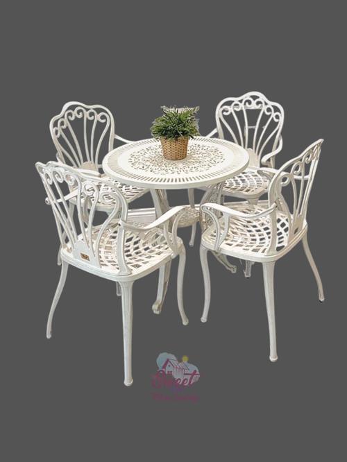Ferforje görünümlü Plastik Yuvarlak İstanbul Masa Sandalye Takımı  1 Masa 4 Sandalye Balkon, Bahçe Mobilyası