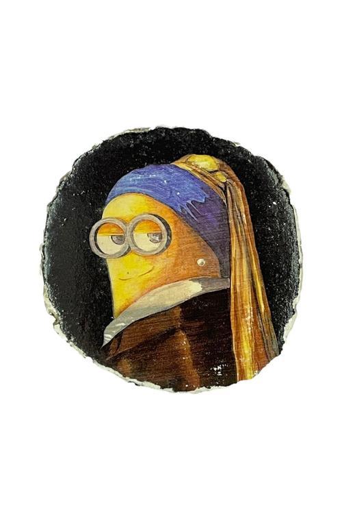 İnci Küpeli Minion El Yapımı Ahşap Baskısı Duvar Süsü Dekoratif Doğal Rustik Cafe Süsü Hediyelik