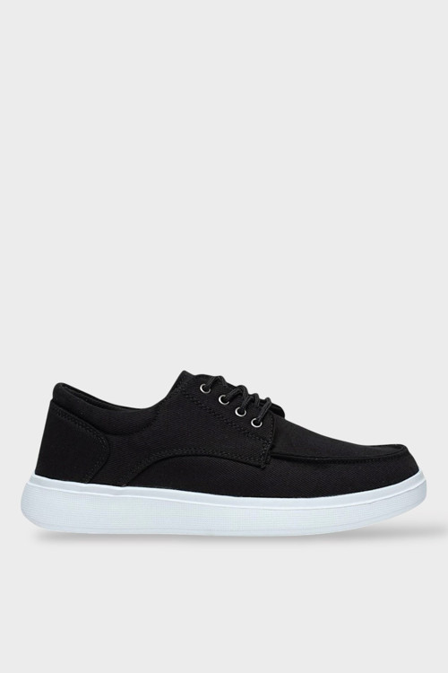 Erkek Keten Gabardin Kumaş Günlük Sneaker Ayakkabı SİYAH - BEYAZ