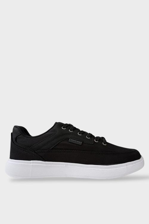 Erkek Keten Gabardin Kumaş Günlük Sneaker Ayakkabı SİYAH - BEYAZ