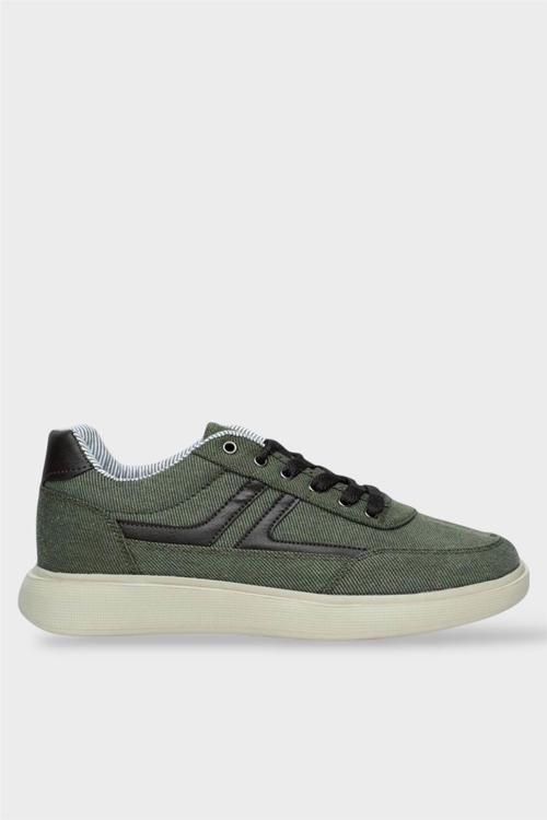 Erkek Keten Gabardin Kumaş Günlük Sneaker Ayakkabı HAKİ