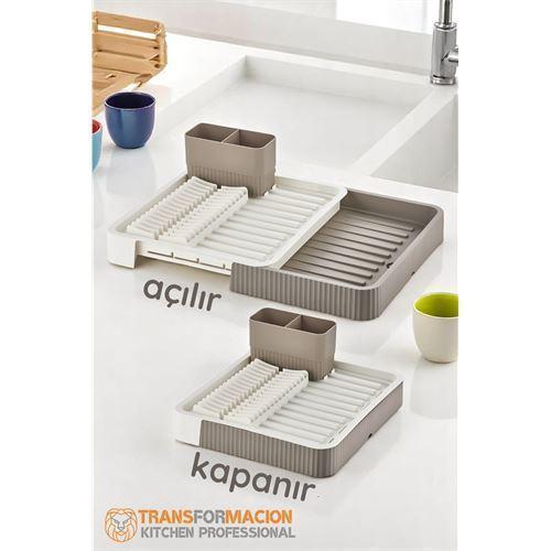 Modacar Açılır-Kapanır Bulaşıklık - Bulaşık Durulama Sepeti Tabaklık Bulaşık Kurutmalık LATTE