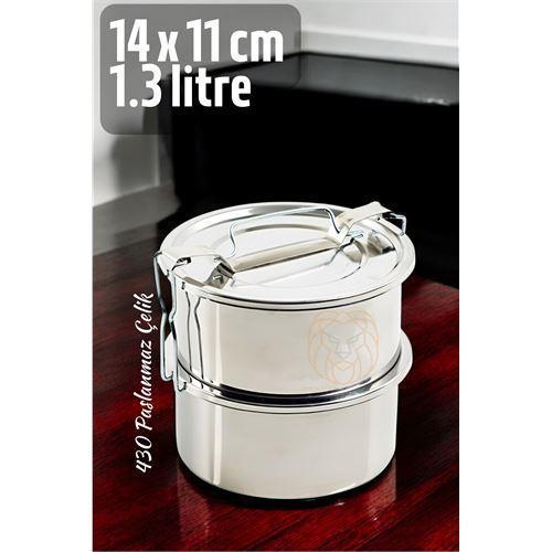 Sefer Tası Yemek Kabı Paslanmaz Çelik 2 Katlı 14 cm 1.3 LİTRE