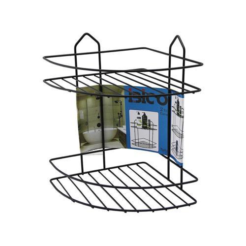 SİYAH  2 KATLI - ÜÇGEN METAL BANYO KÖŞELİK - DUŞKABİN RAF (2818)