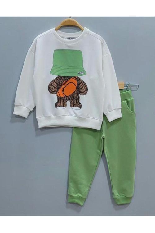 Şapkalı Ayıcık Desenli Unisex Eşofman Takımı