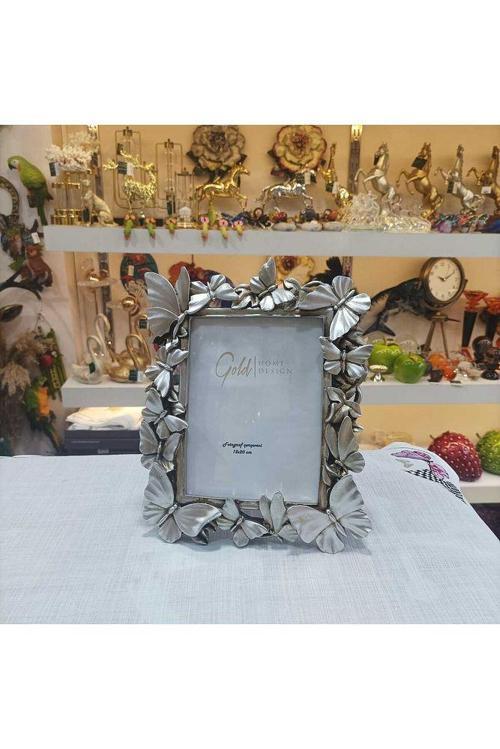 Fotoğraf çerçevesi kelebek desenli gümüş renk 15x20