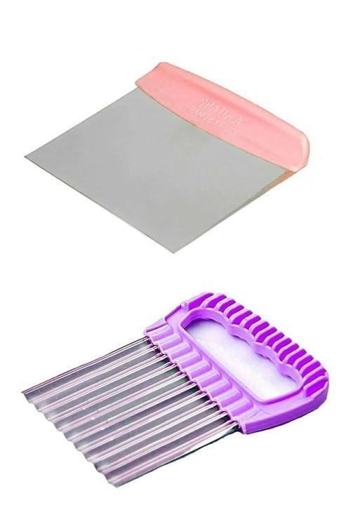 2 Li Set Çelik Hamur Kesici Spatula Şekilli Sebze Dilimleyici Patates Dilimleyici Pratik Doğrama