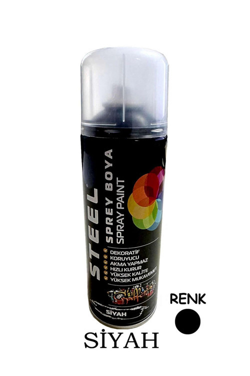 Siyah Renk Sprey Boya 400 Ml Dekoratif Boya Graffiti Duvar Boyası Mobilya Boyası Metal Boyası 1 Adet