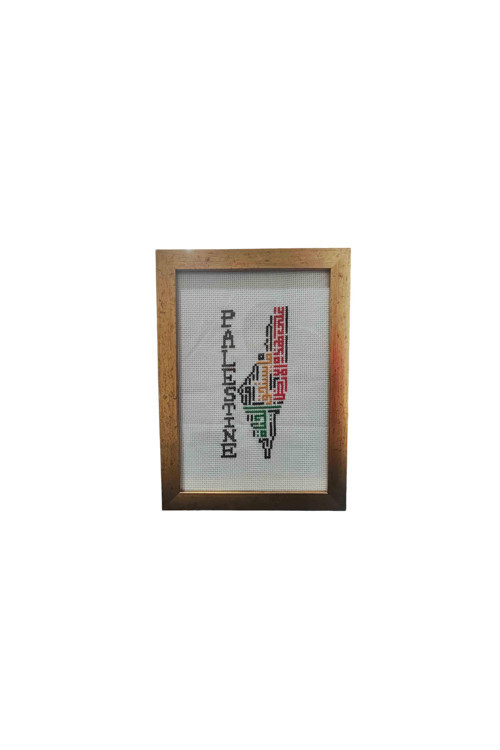 Filistin Haritası Ve İngilizcesi El Nakışlı İşlemli Ahşap Çerçeveli Duvar Dikoru 20*27 cm P00034