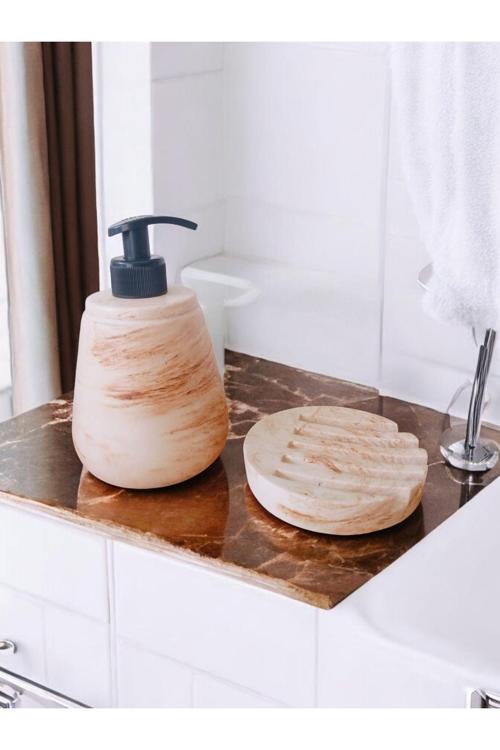 Marble Bej Serisi  Sıvı Ve Katı Sabunluk Seti