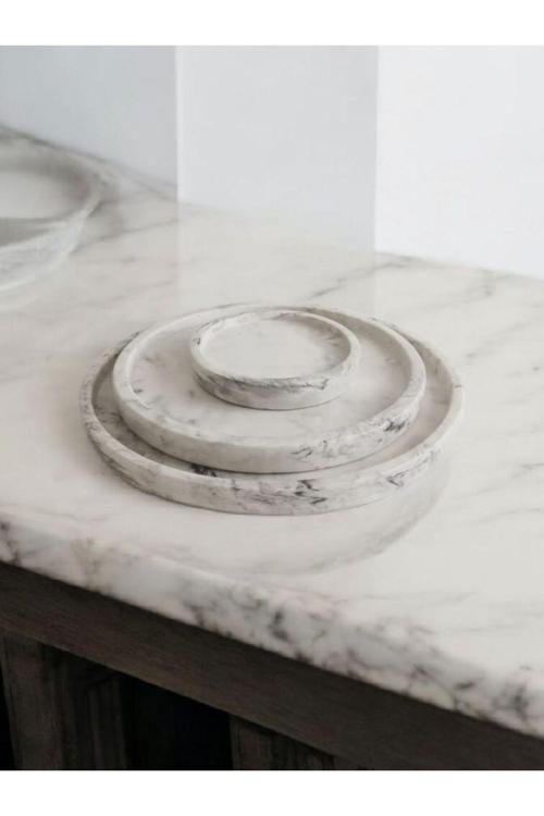 Marble Mermer Desenli Dekoratif Beton Büyük Boy Organizer 3 Lü Tepsi Seti