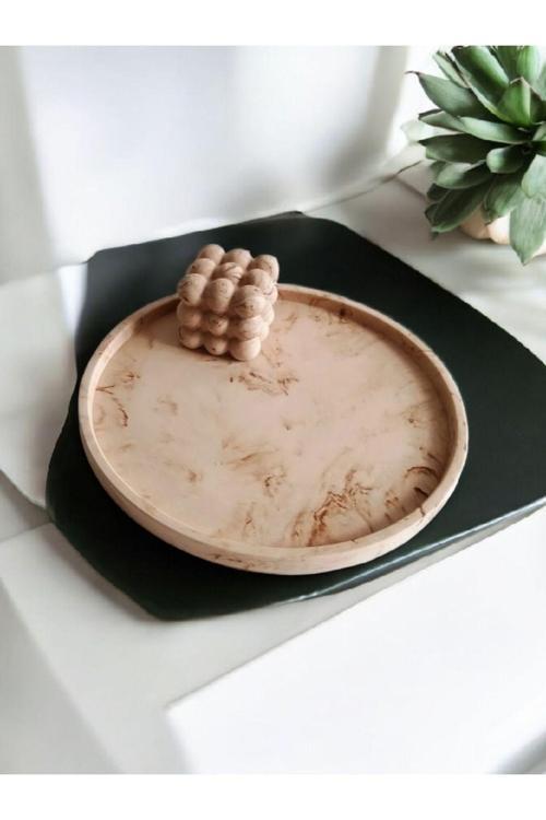 Marble Mermer Desenli Dekoratif Beton Büyük Boy Organizer Tepsi