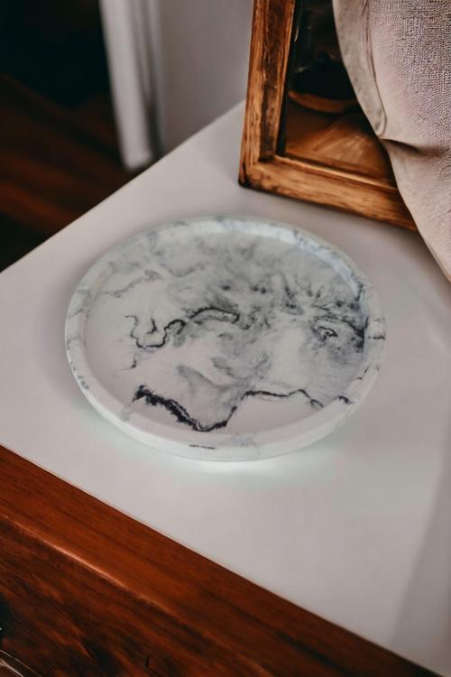 Marble Serisi Çok Amaçlı Beton Yuvarlak Sunum Tepsisi,Takı Tabağı