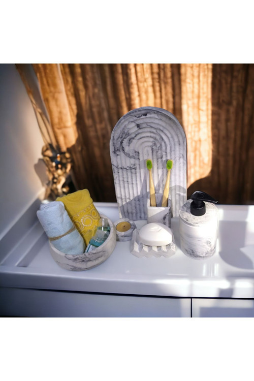 Marble Serisi Havluluk Ve Sivi Sabunluk,Diş Fırçalığı Beton Banyo Seti