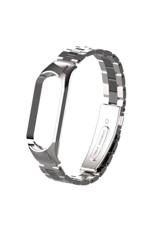 Xiaomi Mi Band 5 Stainless Steel 3 Bakla Çelik Kayış Kordon Gümüş-Siyah