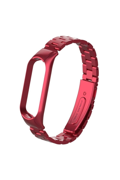 Xiaomi Mi Band 5 Stainless Steel 3 Bakla Çelik Kayış Kordon Kırmızı